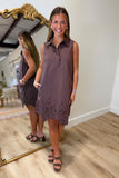 Rowan Scalloped Trim Sleeveless Dress Brown