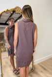 Rowan Scalloped Trim Sleeveless Dress Brown
