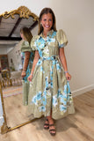 Sloane Puff Sleeve Floral Midi Dress Olive