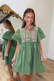 Mary Square Piper Embroidered Dress Olive