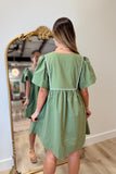 Mary Square Piper Embroidered Dress Olive