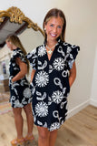 THML Flutter Sleeve Embroidery Detail Dress Black
