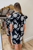 THML Flutter Sleeve Embroidery Detail Dress Black