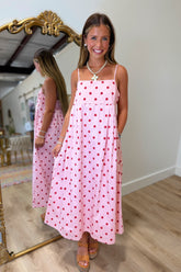 Prime Polka Dots Midi Dress Pink