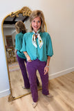 Umgee Lace Trim Button Down Top Mint