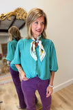 Umgee Lace Trim Button Down Top Mint