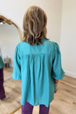 Umgee Lace Trim Button Down Top Mint