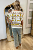 Umgee Fall Floral Knit Sweater Vest Cream