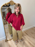 Umgee Textured Scalloped Top Red
