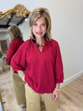 Umgee Textured Scalloped Top Red