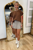 Pleated Mini Skort Light Brown