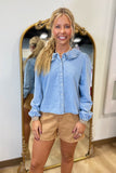Darling Denim Ruffle Collar Top