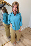 Umgee Textured Scalloped Top Teal