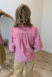Umgee Striped Smocked Button Down Top Red