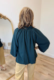 Umgee Bubble Sleeve V Neck Top Forest