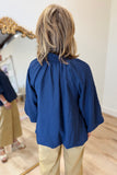 Umgee Bubble Sleeve V Neck Top Navy