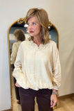 Umgee Ruffle Neck Blouse Oatmeal