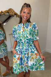 Rainforest Reverie Belted Dress Green