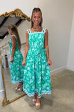 Maison Vine Floral Ric Rac Midi Dress Green
