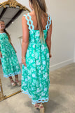 Maison Vine Floral Ric Rac Midi Dress Green
