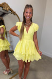 Amalfi Lemon V Neck Smocked Romper Dresss