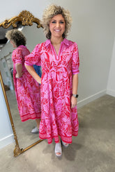 Umgee Leafy Border Midi Dress Red