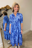 Umgee Leafy Border Midi Dress Blue
