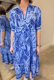 Umgee Leafy Border Midi Dress Blue
