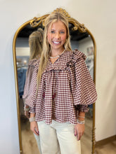 Precious Plaid Ruffled Top Maroon