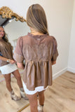 Lace Overlay Leather Top Brown