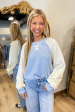 Simple Floral Textured Top Blue
