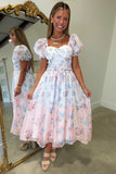Ribboned Rosebud Midi Dress Pink