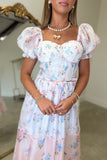 Ribboned Rosebud Midi Dress Pink