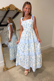 Blooming Blue Shoulder Tie Midi Dress