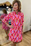 Boho Chic Shirt Dress Printed Pink