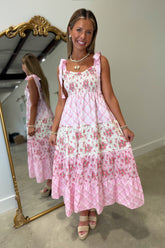 Romantic Remedies Floral Midi Dress Pink