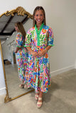 Umgee Fiesta Flora Midi Dress Green