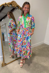 Umgee Fiesta Flora Midi Dress Green