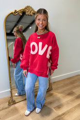 Love You Most Side Bow Fleece Sweatshirt Red