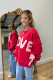 Love You Most Side Bow Fleece Sweatshirt Red