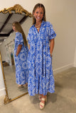 Umgee Abstract Print Tiered Dress Royal