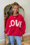 Love You Most Side Bow Fleece Sweatshirt Red