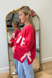 Love You Most Side Bow Fleece Sweatshirt Red