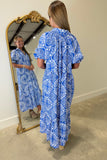 Umgee Abstract Print Tiered Dress Royal