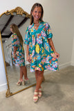 Umgee Neon Paisley Dress Teal