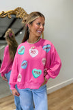 Mary Square Millie Heart Candy Sweatshirt Pink