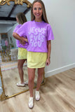 Jesus Loves You Puff Cropped Graphic Tee Violet