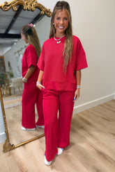 Settle In Ribbed Pant Set Ruby