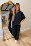 Settle In Ribbed Pant Set Black