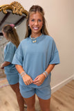 Settle In Ribbed Short Set Blue Grey